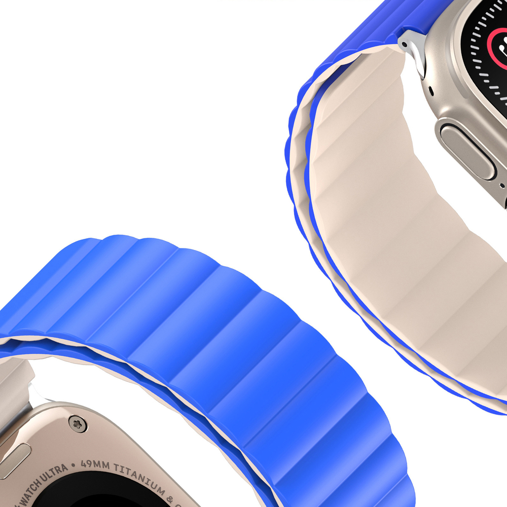 Ремешок магнитный двухсторонний от Dux Ducis для смарт часов Apple Watch 42, 44, 45, 46, 49мм, серия SD Series (два цвета Klein Blue/Beige)