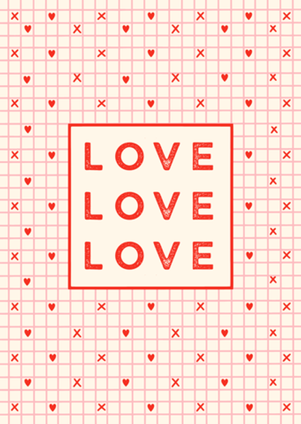Открытка А6 «LOVE ×3» — графический паттерн (современный стиль)