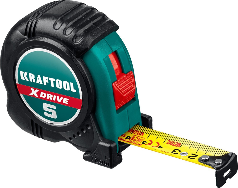 Рулетка 5м / 19мм строительная измерительная KRAFTOOL X-Drive рулетка с ударостойким обрезиненным корпусом