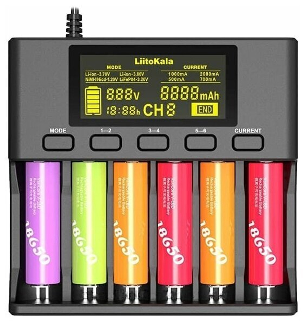 Зарядное устройство LiitoKala Lii-S6 для Li-ion, Ni-Mh и Ni-Cd аккумуляторов , 1шт.