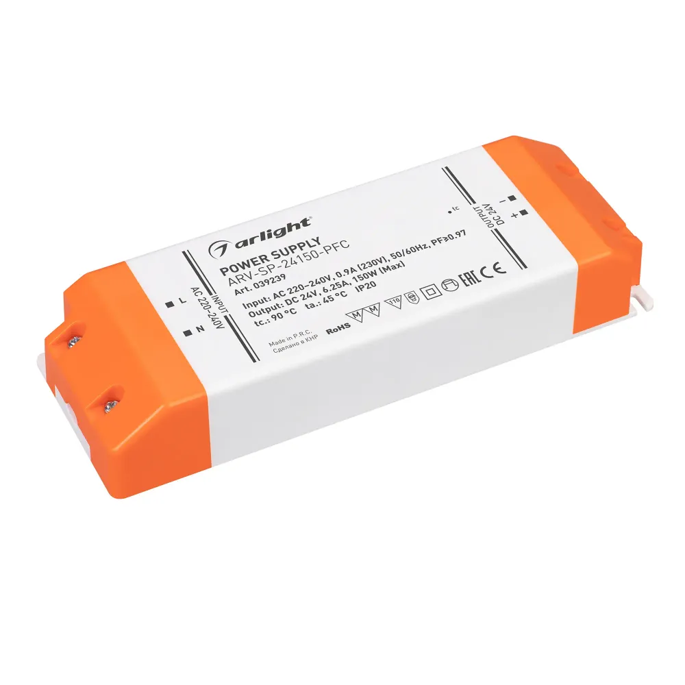 Блок питания ARV-SP-24150-PFC (24V, 6.25A, 150W) (Arlight, IP20 Пластик, 5 лет) Блок питания ARV-SP-24150-PFC (24V, 6.25A, 150W) (Arlight, IP20 Пластик, 5 лет)