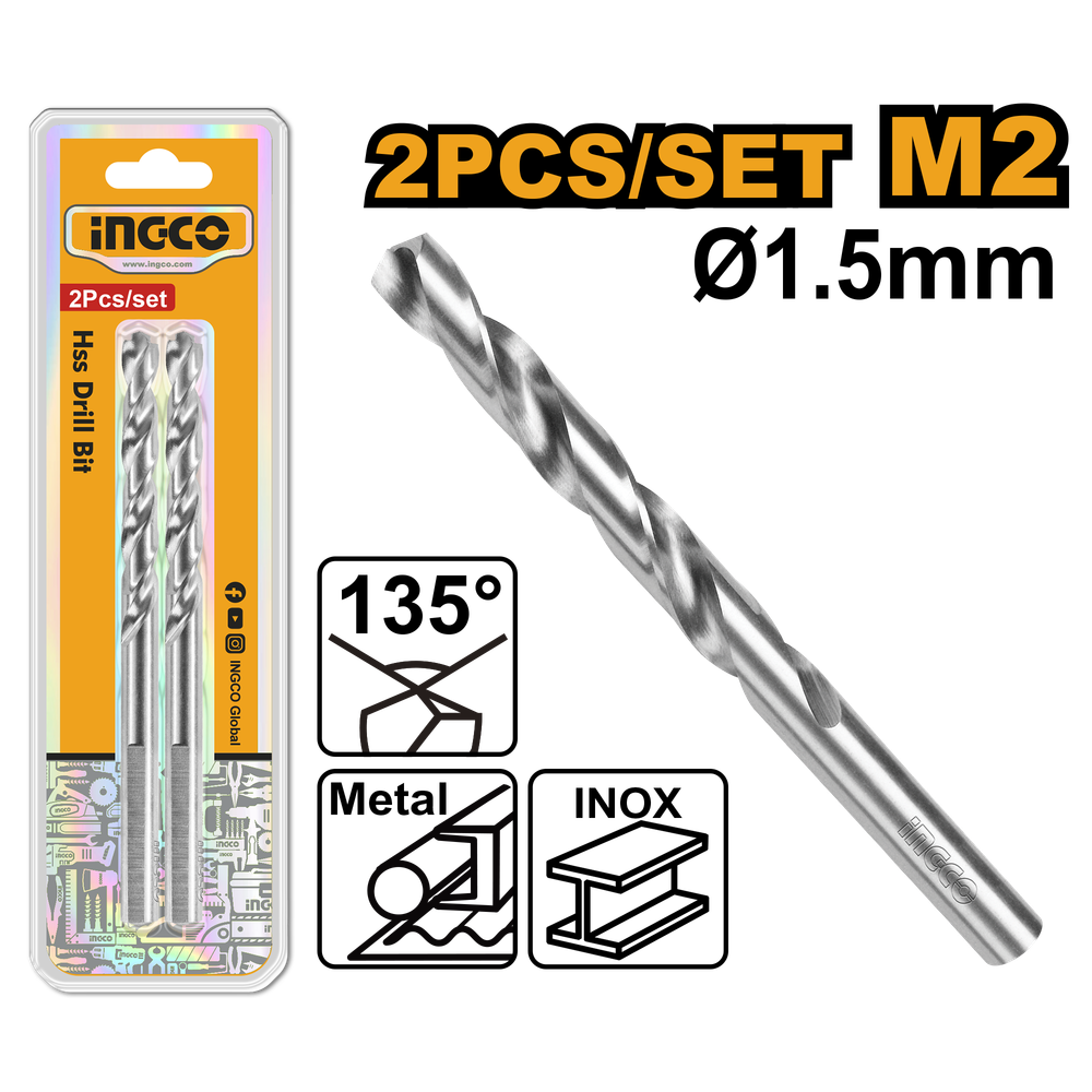Сверло по металлу 1,5 мм INGCO DBT11300152 INDUSTRIAL M2 HSS 2 шт.