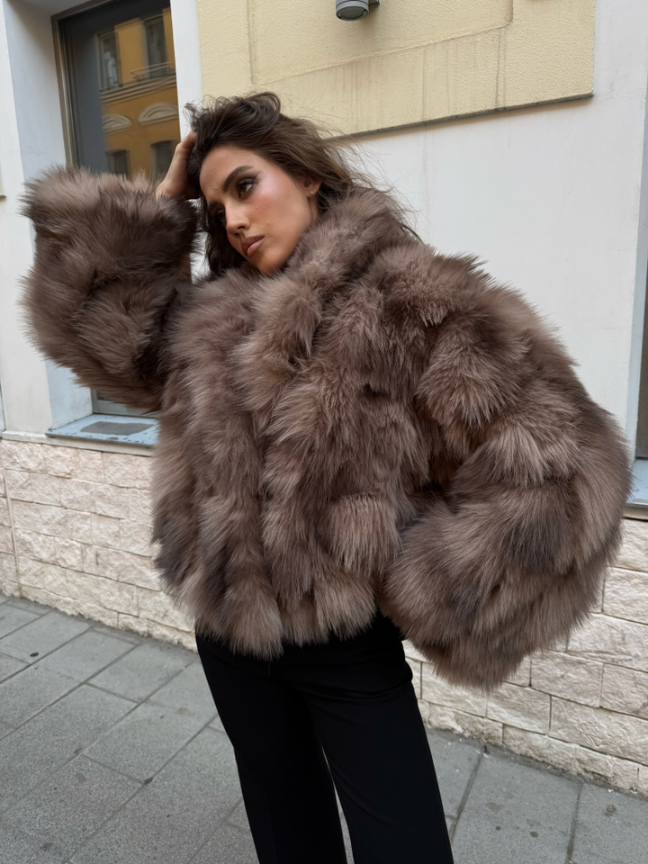 Шуба из эко меха Автоледи шиншилла капучино