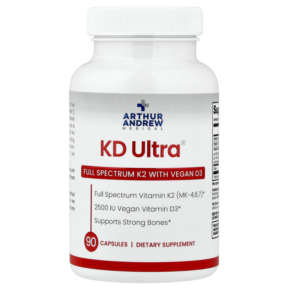Arthur Andrew Medical, KD Ultra®, витамин K2 полного спектра с веганским витамином D3, 90 капсул