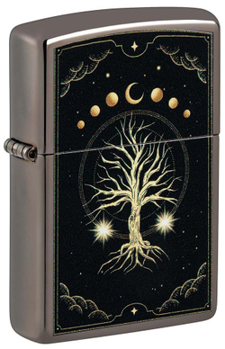 Зажигалка Zippo Mystic Nature Design с покрытием Black Ice®, латунь/сталь, черная, 38x13x57 мм