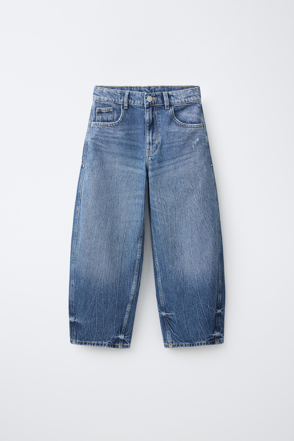 ZARA ДЖИНСЫ RELAXED BARREL СО ШЛЕВКОЙ, ВЫЦВЕТШИЙ СИНИЙ