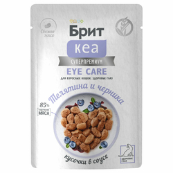 BRIT CARE, Пауч для взрослых кошек для здоровья глаз, Телятина и Черника, кусочки в соусе, 85 гр.