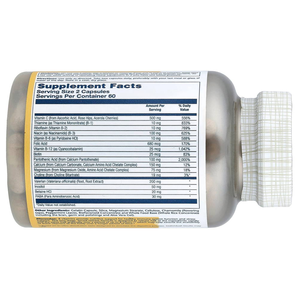 Solaray, витамин B-Stress PM™ с медленным высвобождением, 120 капсул