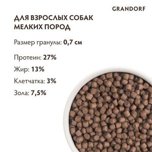 Сухой корм Grandorf DOG Turkey MINI для взрослых собак мелких пород, индейка