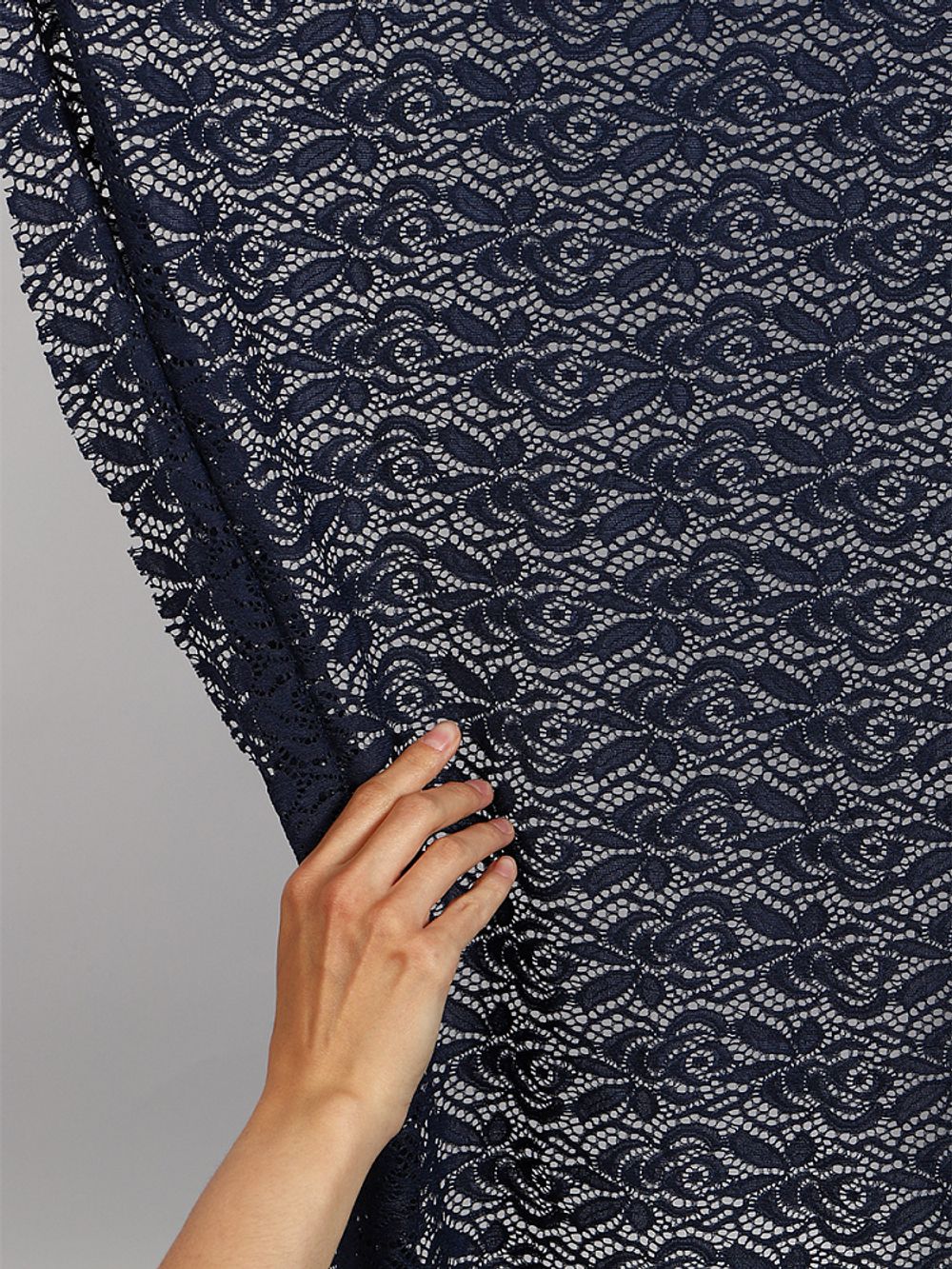 Ткань кружевная гипюр стрейч 160 г/м², ш.150см, арт.SZ031636 цв.142 темно-синий, уп.1м