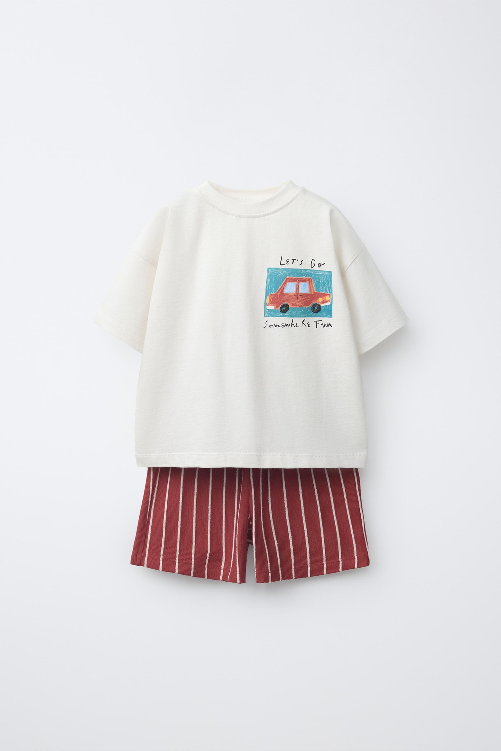 ZARA КОМПЛЕКТ ДЖОГГЕРЫ, ФУТБОЛКА И ШОРТЫ С ДИНОЗАВРОМ, КРАСНЫЙ