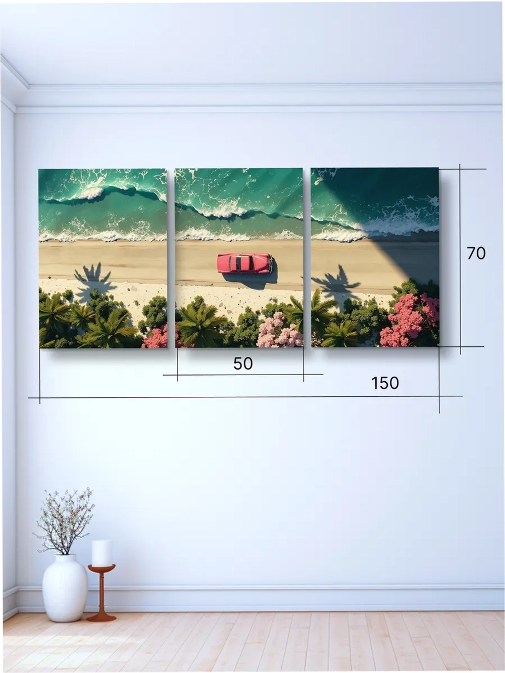 Картина Красная машина модульная 50x70см 3шт.