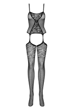 Комбинезон с цветочным рисунком и интимным доступом (Размер: XL-XXL) (Цвет: черный)