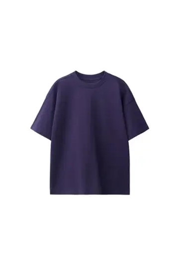 ZARA БАЗОВАЯ ОДНОТОННАЯ ФУТБОЛКА, ТЕМНО-СЛИВОВЫЙ