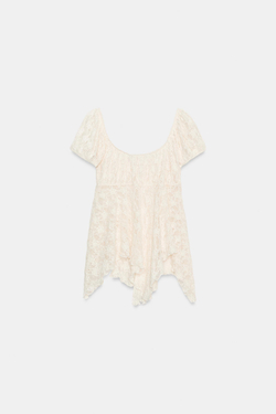ZARA РОМАНТИЧНЫЙ КРУЖЕВНОЙ ТОП, ЭКРЮ