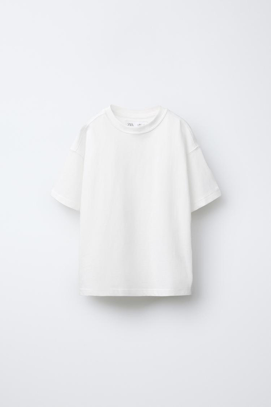 ZARA БАЗОВАЯ ОДНОТОННАЯ ФУТБОЛКА, БЕЛЫЙ