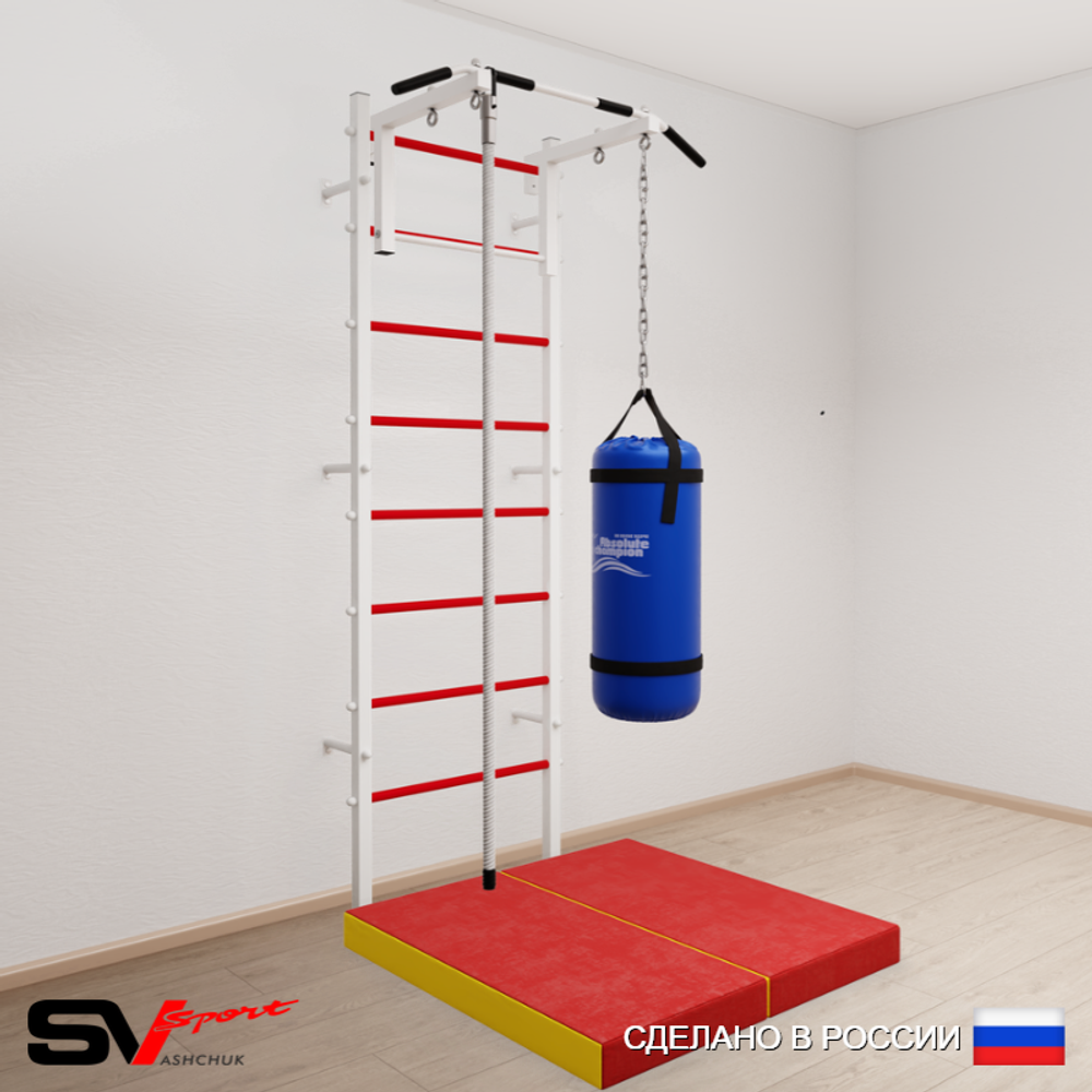 Шведская стенка Sv Sport усиленная 6096 (Турник стандарт/Канат/Цепь/Мешок 22кг/Мат 1м)