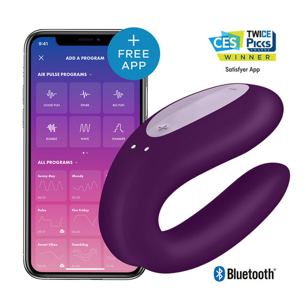 Парный вибратор Satisfyer Double Joy (синхронизируется со смартфоном) (Цвет: фиолетовый)