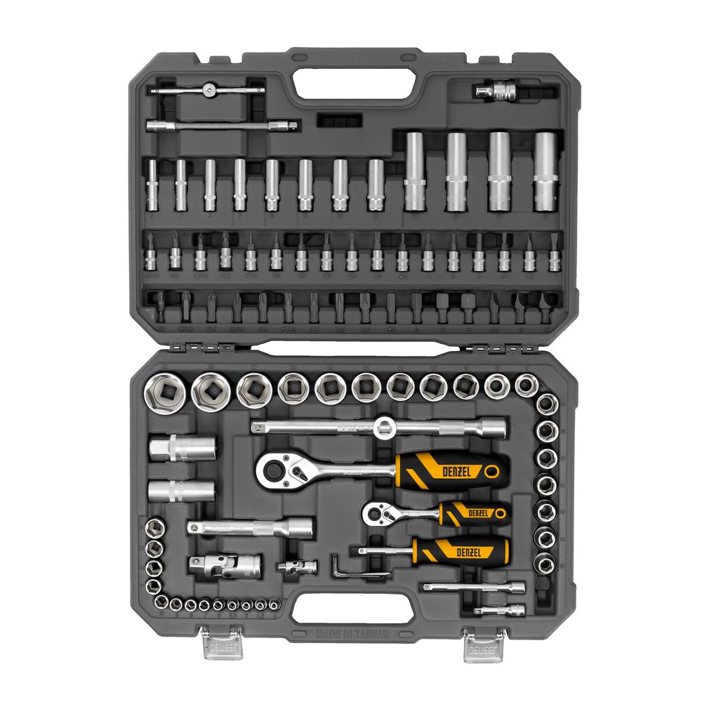 Набор инструментов, 1/2", 1/4", CrV, S2, пластиковый кейс, 94 предмета Denzel