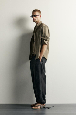 ZARA БРЮКИ RELAXED FIT ИЗ ЛЬНА И ВИСКОЗЫ, ЧЕРНЫЙ