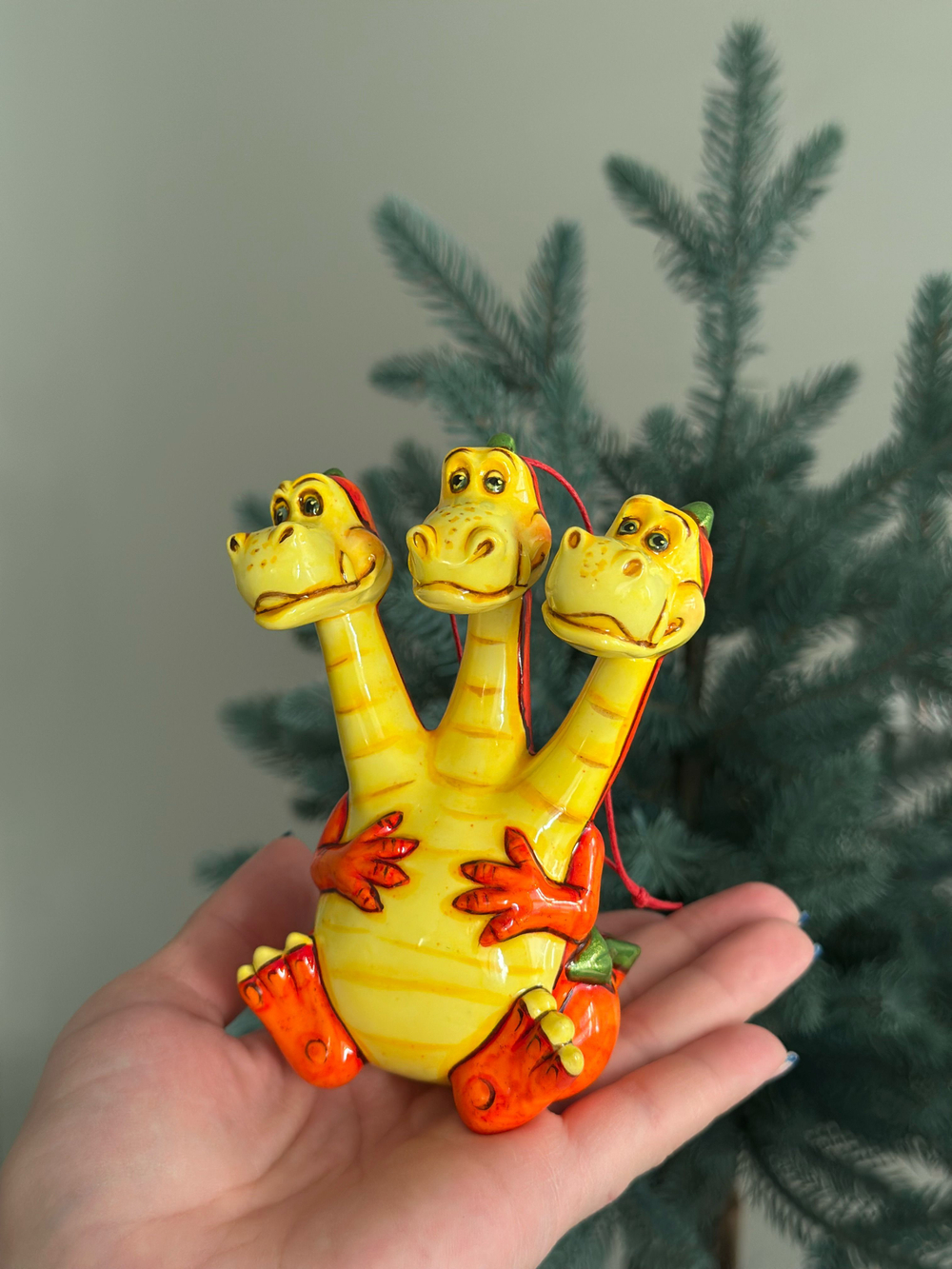 Елочная игрушка "Змей Горыныч", фарфор, ручная роспись, 11.5 см