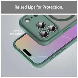 Полупрозрачный матовый чехол с MagSafe для iPhone 17 Pro, усиленные боковые рамки зеленого цвета