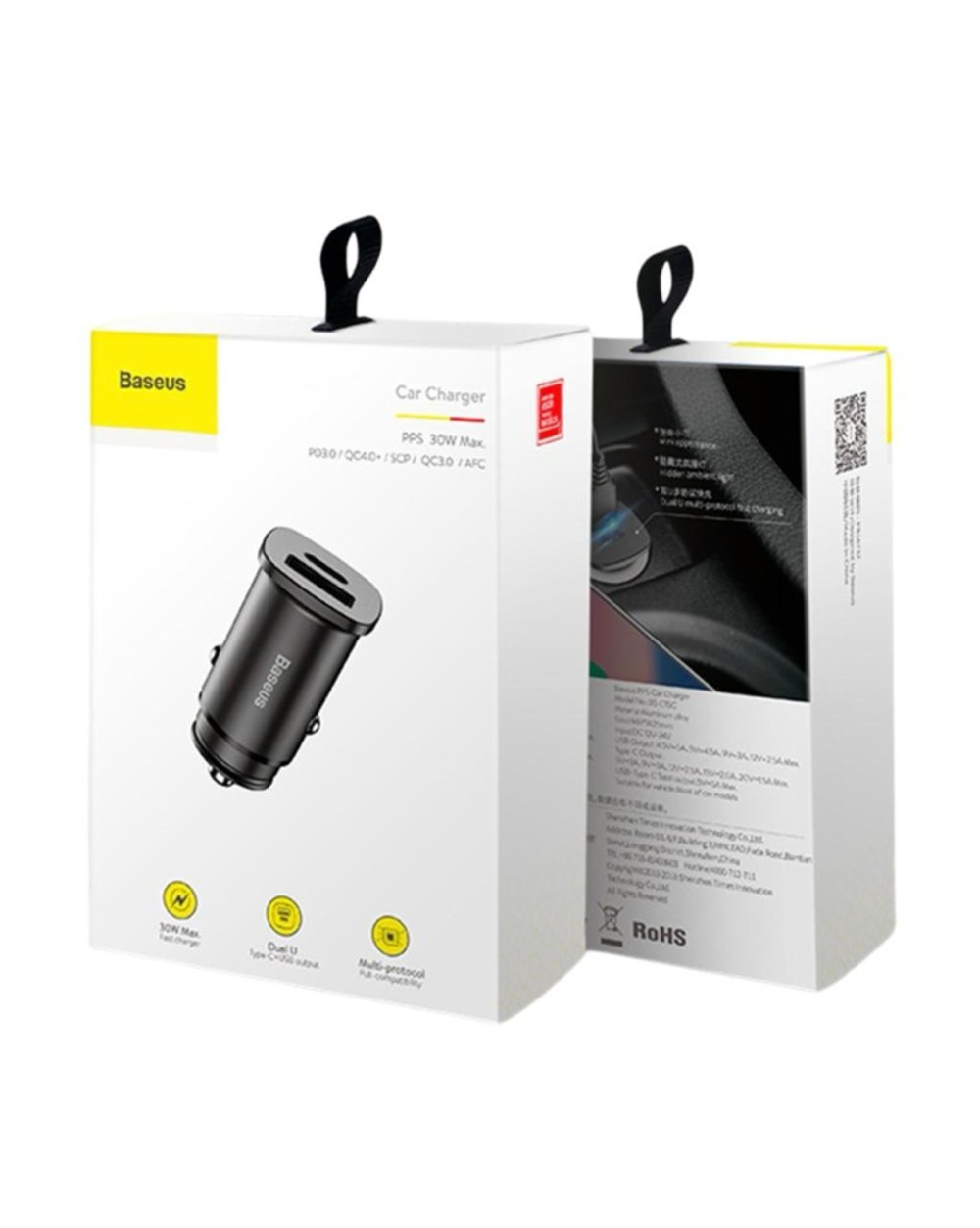 Автомобильное заряд. устр. Baseus Circular Metal 1USB/1C 30W CCALL-BS01 черное
