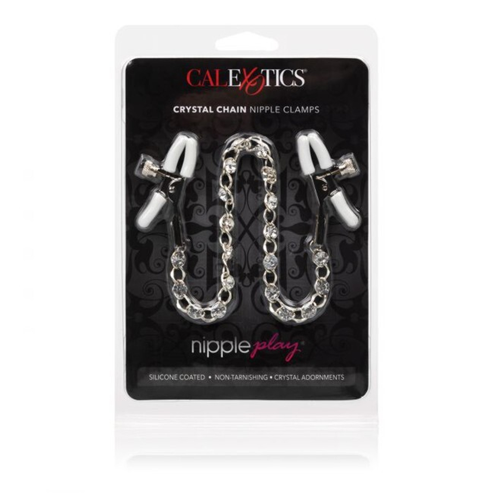 Регулируемые зажимы на соски с кристаллами Nipple Play Crystal Chain Nipple Clamps (Цвет: серебряный с белым)