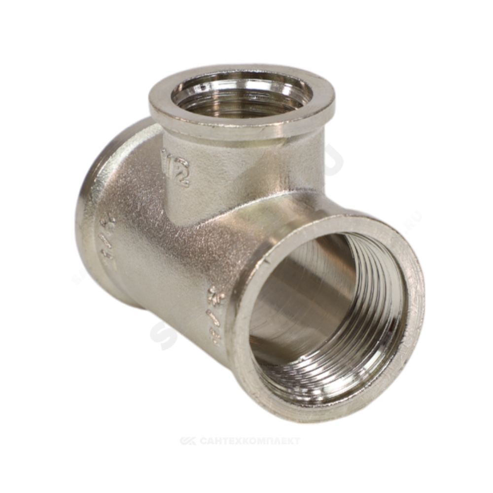 Тройник латунь никель переходной Ду 25х15х25 (1"х1/2"х1") ВР VALFEX VF.750.N.100.012.100