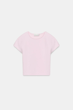ZARA УКОРОЧЕННАЯ ФУТБОЛКА С КОРОТКИМИ РУКАВАМИ, ЦВЕТ РОЗОВОГО МЕЛА