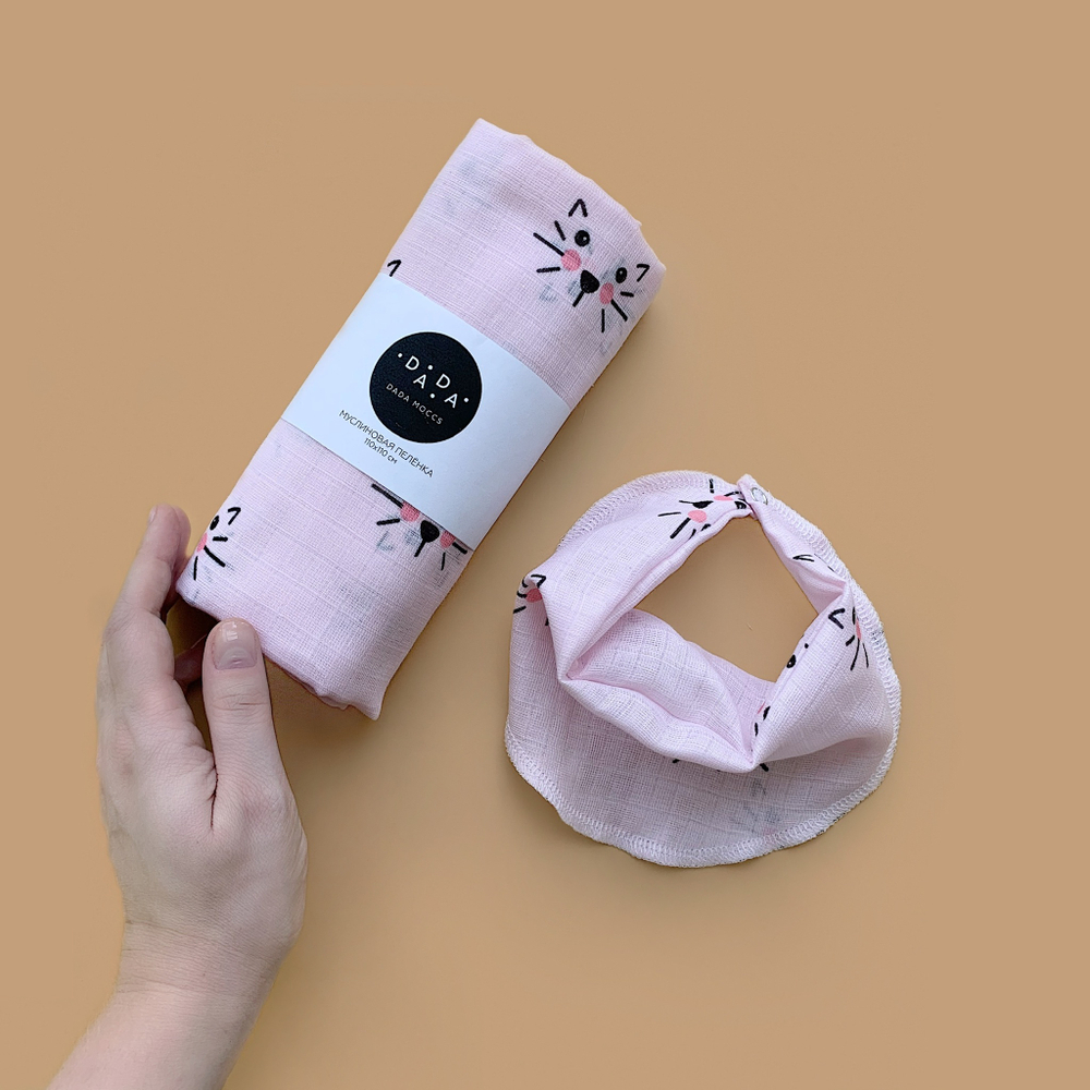 Муслиновая пеленка Cat (pink)