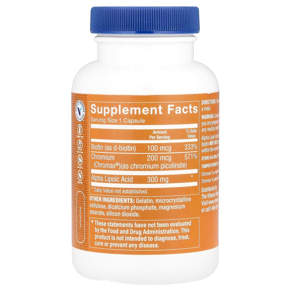 The Vitamin Shoppe, Альфа-липоевая кислота с Chromax® и биотином, 120 капсул