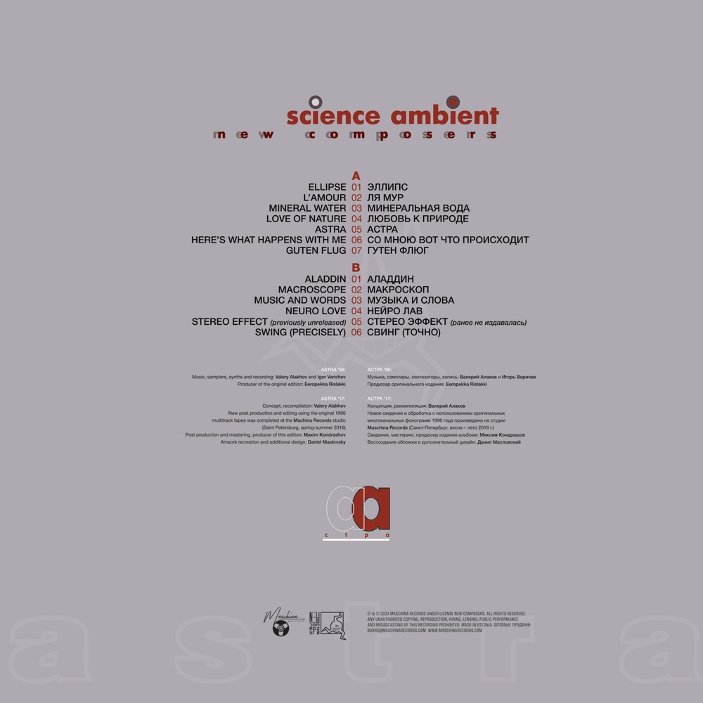 LP: New Composers / Новые Композиторы — «Астра» (1996/2024) [Black Vinyl]