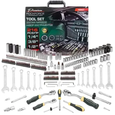Набор инструментов 216пр. 1/4''3/8''1/2''(6гр, 12гр)(4-32мм) RockFORCE RF-38841 Premium