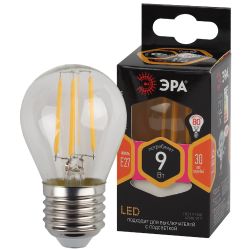 Лампа светодиодная ЭРА F-LED P45-9W-827-E27 9Вт филамент шар теплый белый свет Е27 | Филаментные декоративные