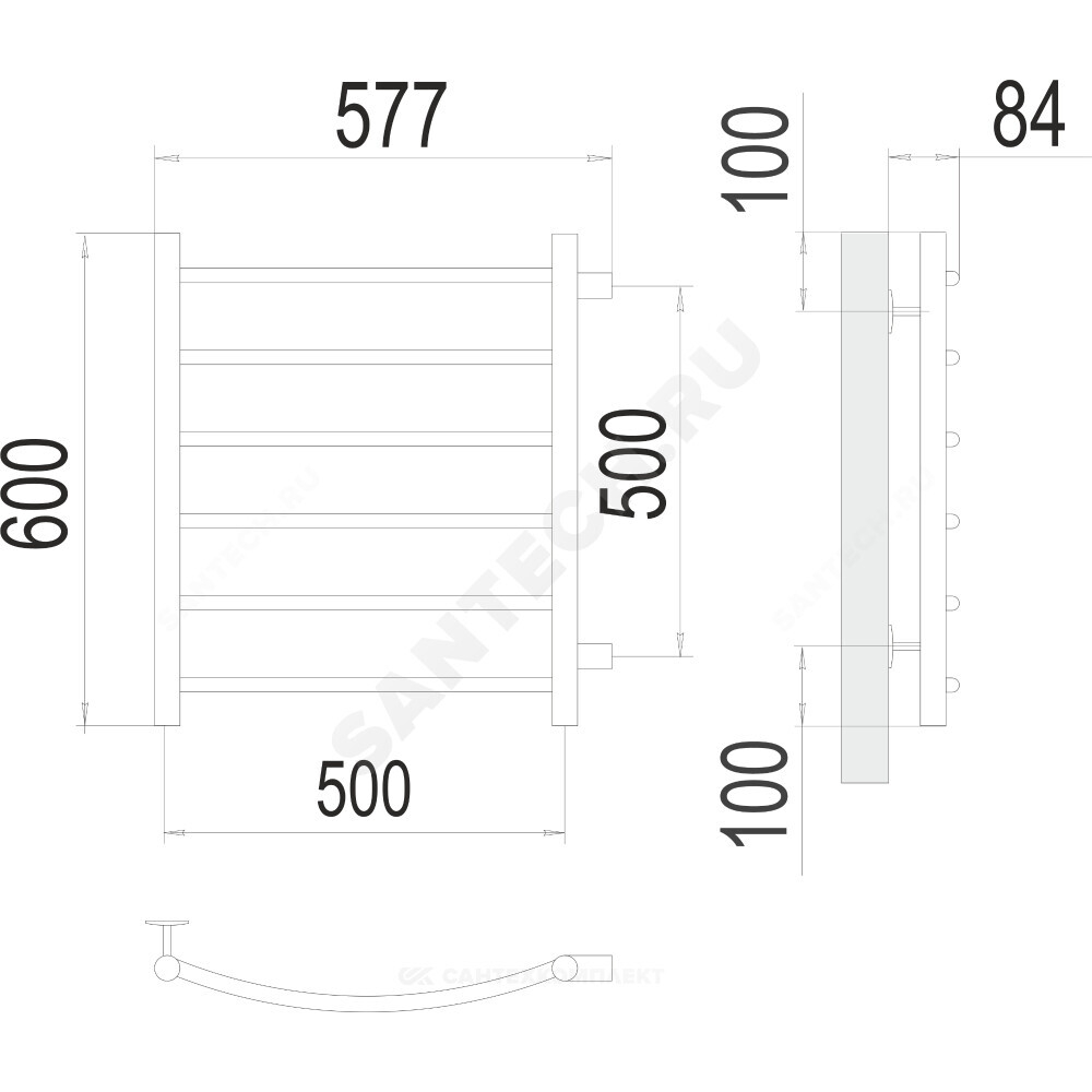Полотенцесушитель водяной нерж сталь Лесенка (1") НР 500х600мм 6П боковое подключение в/к Классик Терминус 4670078530219