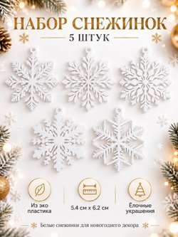 Комплект Новогодних снежинок 5шт (3D025)
