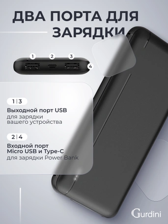 Дополнительный аккумулятор Gurdini Business Series GPBS-01B 10000 mAh Black