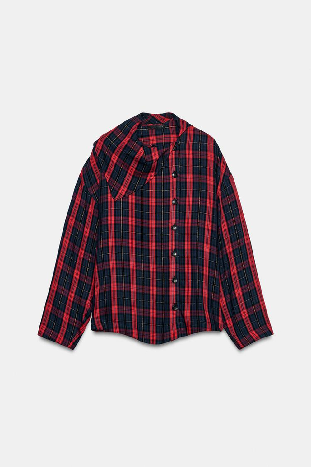 ZARA РУБАШКА В КЛЕТКУ С БЛЕСТЯЩЕЙ НИТЬЮ, КРАСНЫЙ/ТЕМНО-СИНИЙ