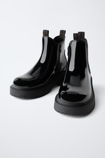 ZARA ЛАКИРОВАННЫЕ БОТИНКИ, ЧЕРНЫЙ