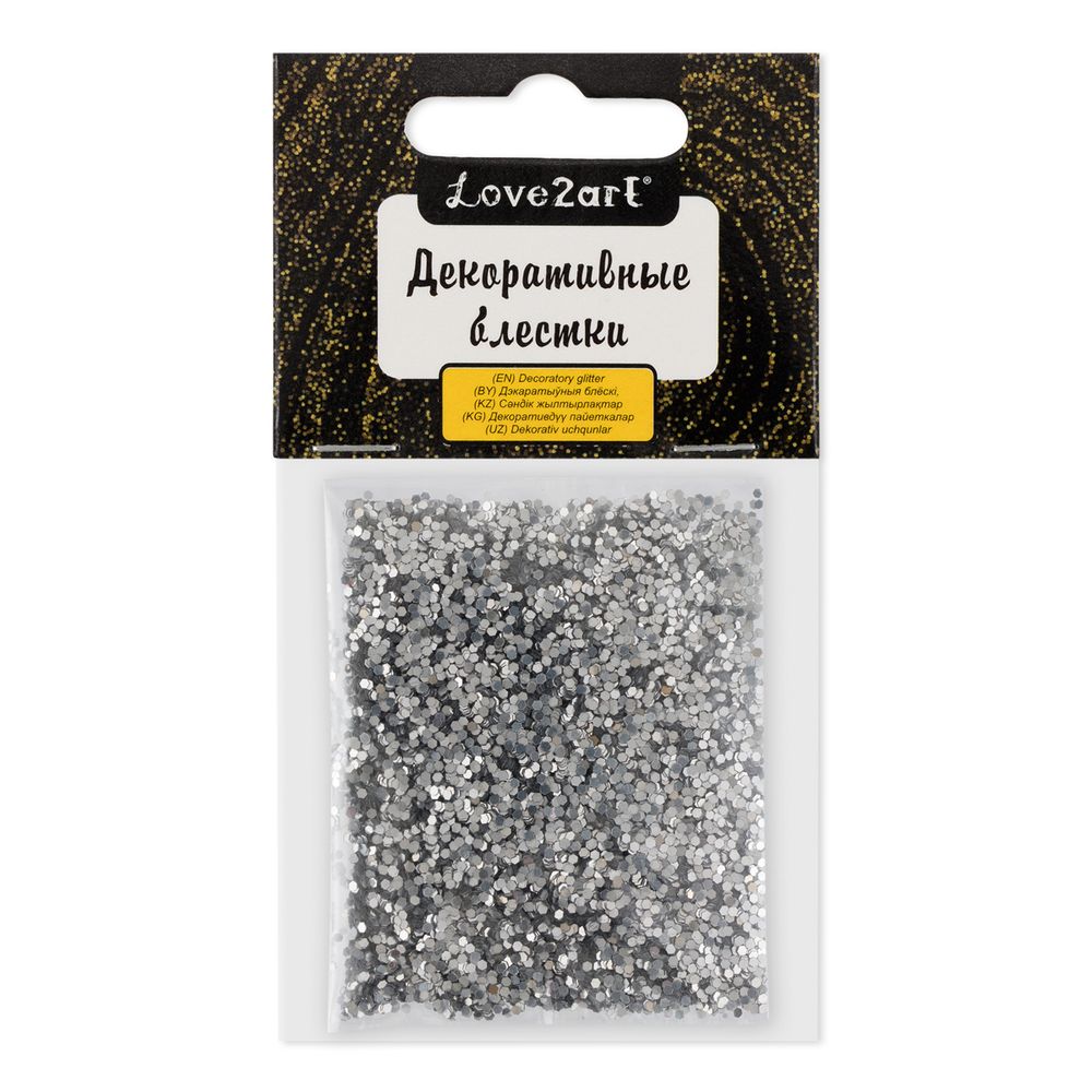 Блестки декоративные 1 мм, 25 г (5х5 г), 4.5 мл, 38 серебро/silver, Love2art GLIS-01 Блестки декоративные 1 мм, 25 г (5х5 г), 4.5 мл, 38 серебро/silver, Love2art GLIS-01