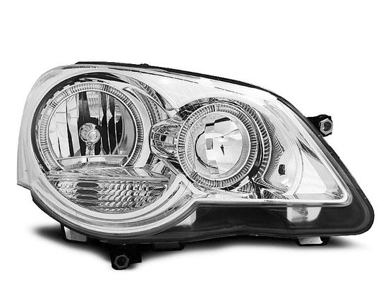 Передние фары VW Polo 4 9N3 angel eyes chrome