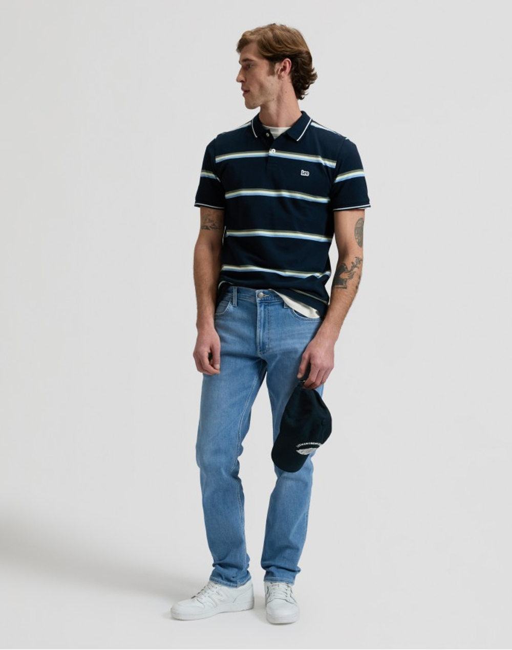 Поло мужское LEE PIQUE POLO LIME ICE NAVY STRIPE