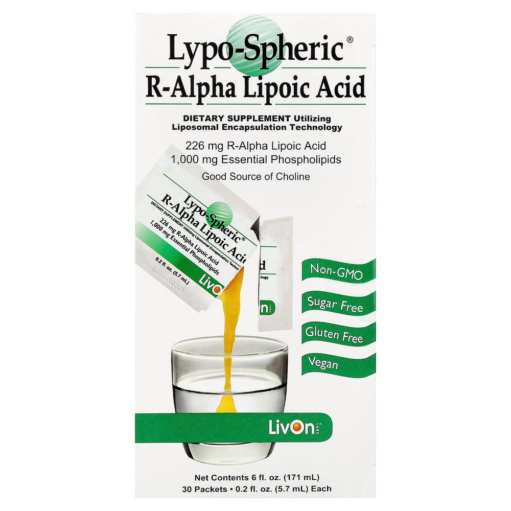 LivOn Laboratories, R-альфа-липоевая кислота Lypo-Spheric®, 30 пакетиков по 5,7 мл (0,2 жидк. унции)