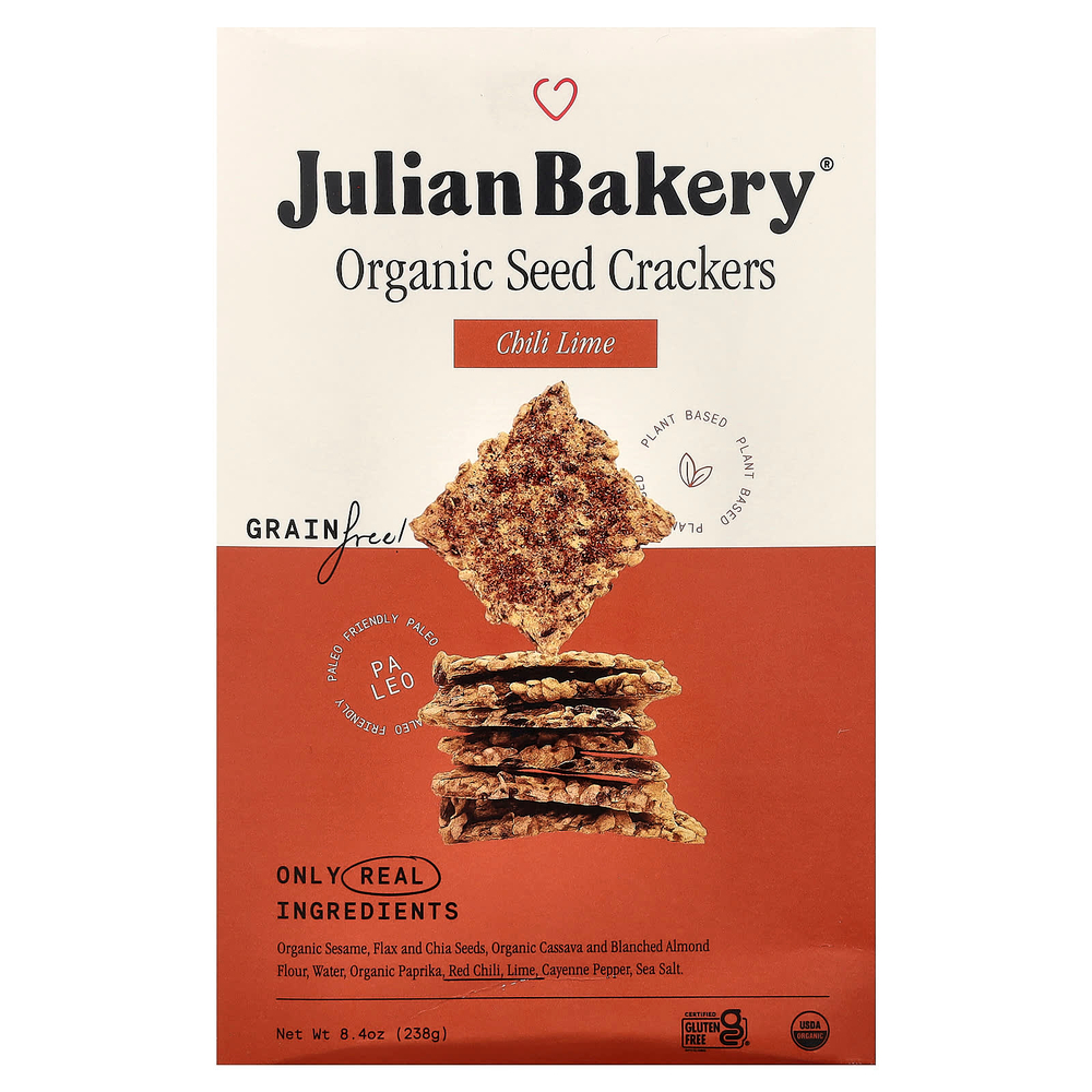 Julian Bakery, крекеры из органических семян, чили и лайм, 238 г (8,4 унции)