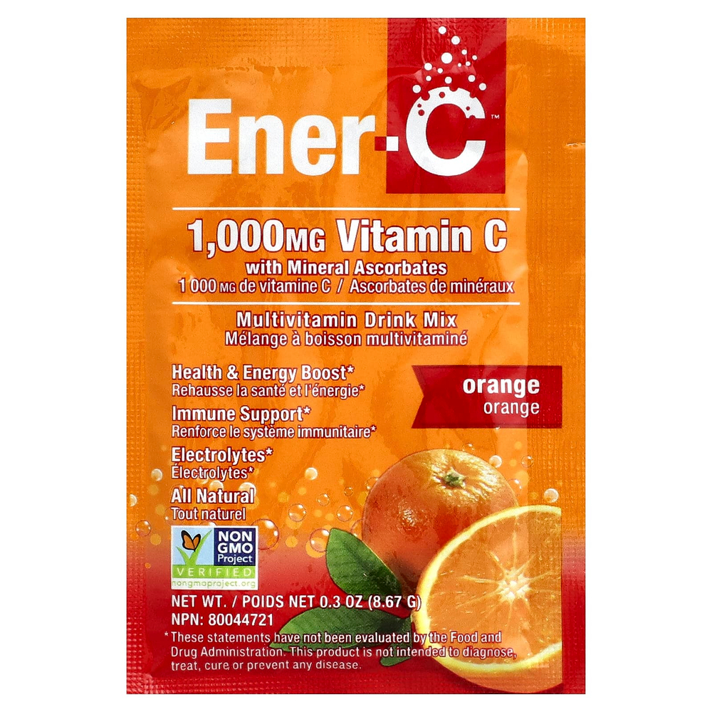 Ener-C, витамин C, смесь для приготовления мультивитаминного напитка со вкусом апельсина, 1000 мг, 30 пакетиков, по 0,3 г (8,67 унций) в каждом