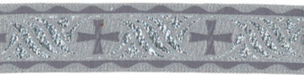 Лента (тесьма) жаккардовая 50.0 мм / 10±0.5 метров, (галун православный), серебро/серый, Gamma TRJ-67