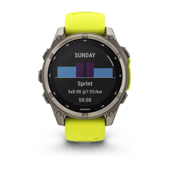 Мультиспортивные GPS часы Garmin Fenix 8 (47 mm) Solar, Sapphire Titanium with Amp Yellow/Graphite Silicone Band 010-02906-21