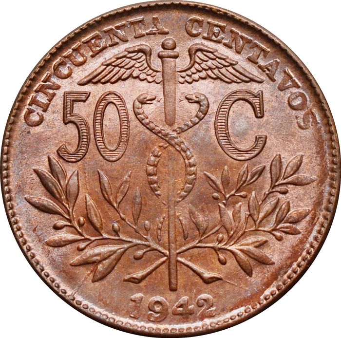50 сентаво 1942 Боливия