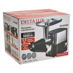Мясорубка электрическая 3600 Вт DELTA LUX DE-602MS черная + насадка для томатов